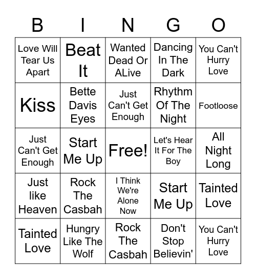 That's What I Call The 80s! Round 2 Bingo Card