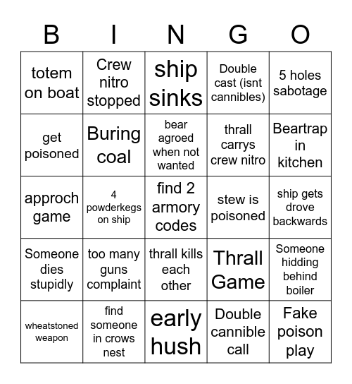 Dread hunger Bingo Card