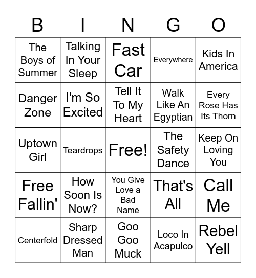 That's What I Call The 80s! Round 3 Bingo Card