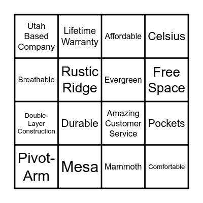 TETON SPORTS Bingo Card