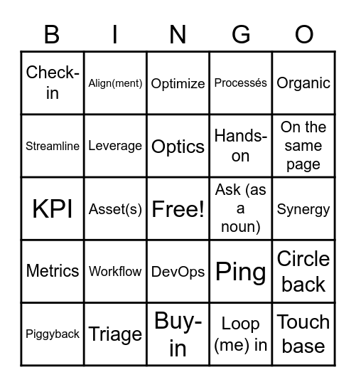 Corporateisms Bingo Card