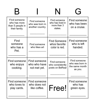 Find Someone Who Bingo Card