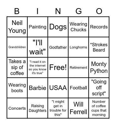 Tonyisms Bingo Card