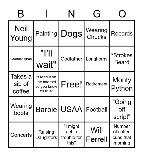 Tonyisms Bingo Card