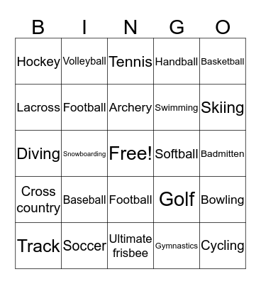 Sports Bingo Card