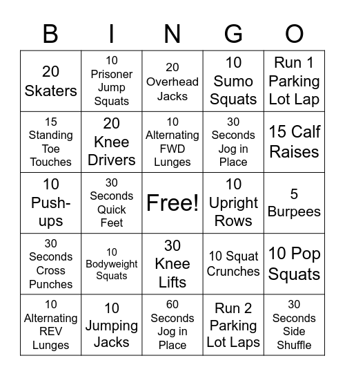 Bodyweight Bingo! Bingo Card