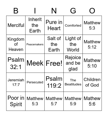 Blessed Beatitudes Bingo Card