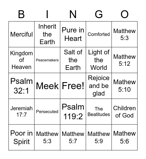 Blessed Beatitudes Bingo Card