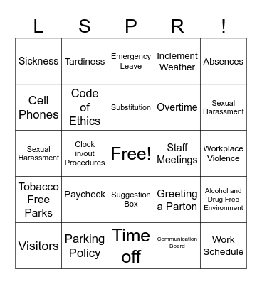 LSPR Manual Bingo Card