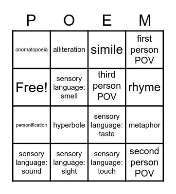 Literary Device Bingo Card
