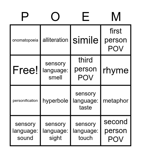 Literary Device Bingo Card