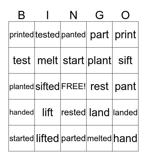 Suffix "ed" Bingo Card