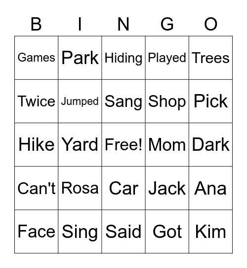 The Face in the Trees Bingo Card