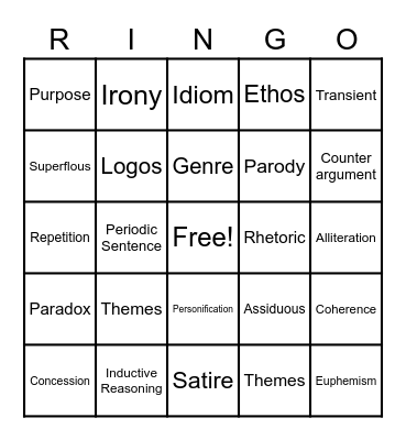 Rhetorical Term Bingo Card