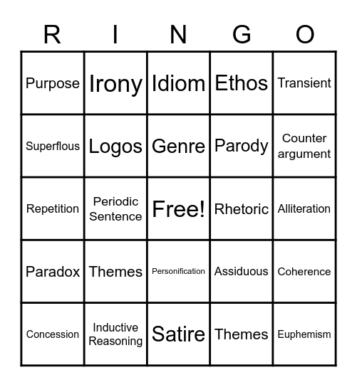 Rhetorical Term Bingo Card