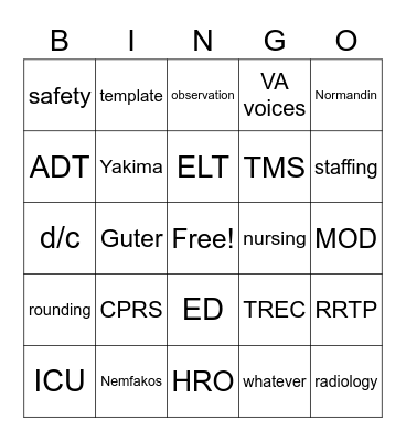 staff meeting Bingo Card