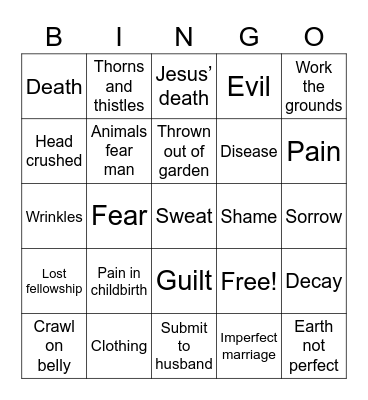 Consequences of Sin Bingo Card