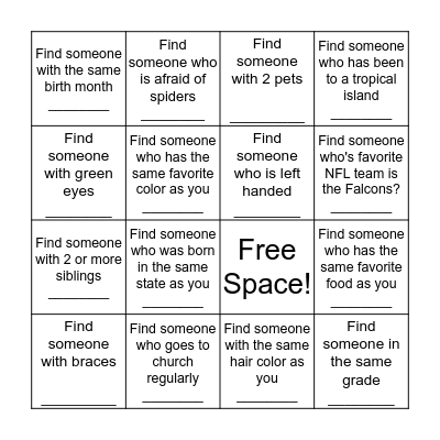 Human Bingo Card
