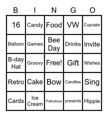 Faythe's B-Day Bingo Card