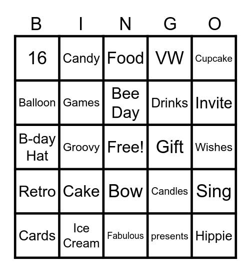 Faythe's B-Day Bingo Card