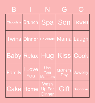 Happy Mother's Day Bingo Card