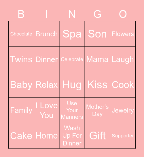 Happy Mother's Day Bingo Card