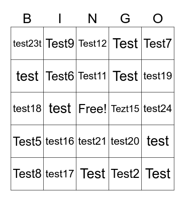 Test Bingo Card