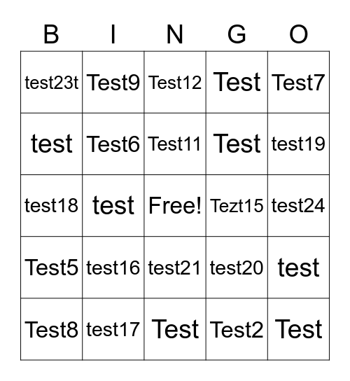 Test Bingo Card