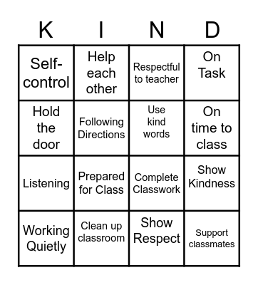 CLASS KINDNESS Bingo Card