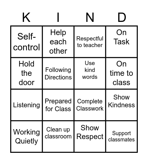 CLASS KINDNESS Bingo Card