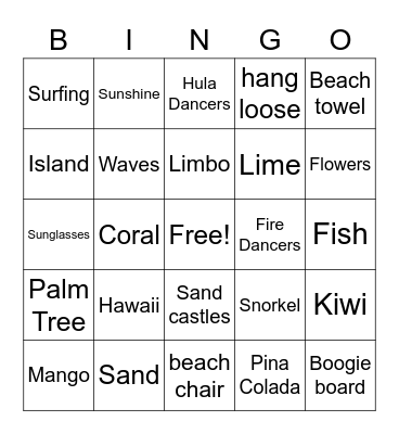 GCO LUAU Bingo Card