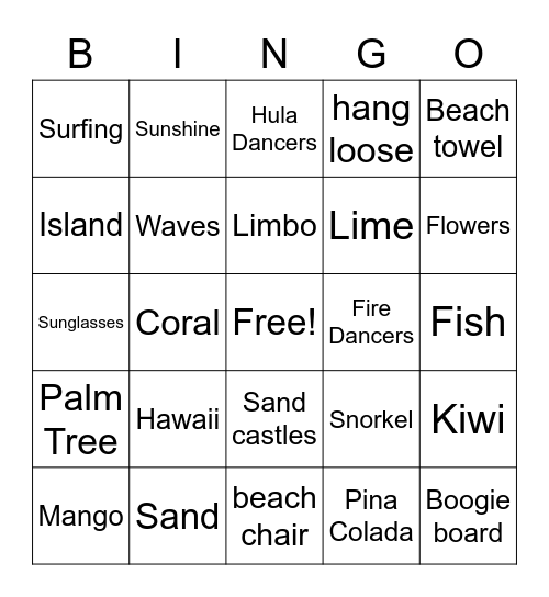 GCO LUAU Bingo Card