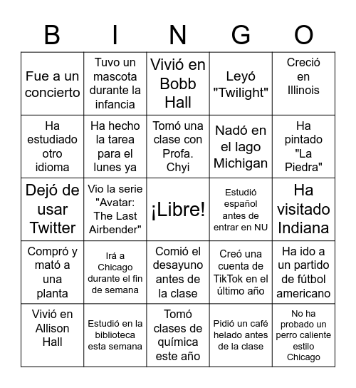 SPAN 121-3 Bingo Card