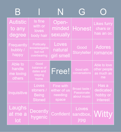 My Type? Bingo Card