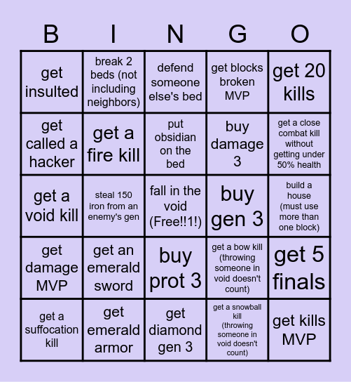 bedwars bingo Card