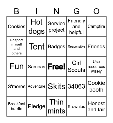 Troop 34063 Bingo Card