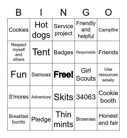 Troop 34063 Bingo Card