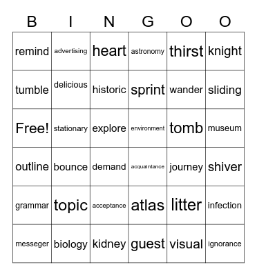 Vocabulary Bingo Card