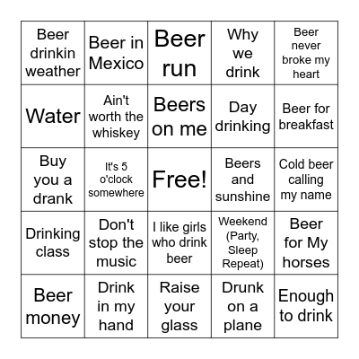 Bartender, a drink, please. Bingo Card