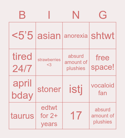 ivy (@catzvent) bingo! Bingo Card