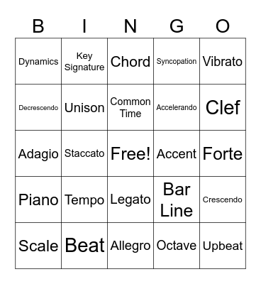 Band Bing Bingo Card