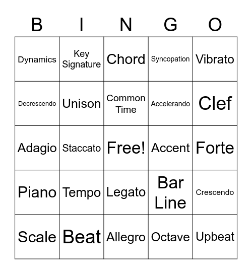 Band Bing Bingo Card