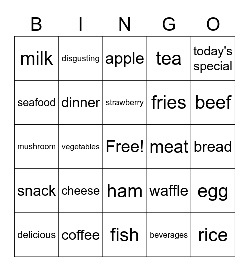 Food Bingo Card