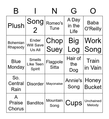 Song Titles Bingo Card
