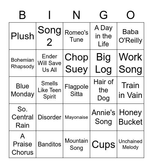 Song Titles Bingo Card