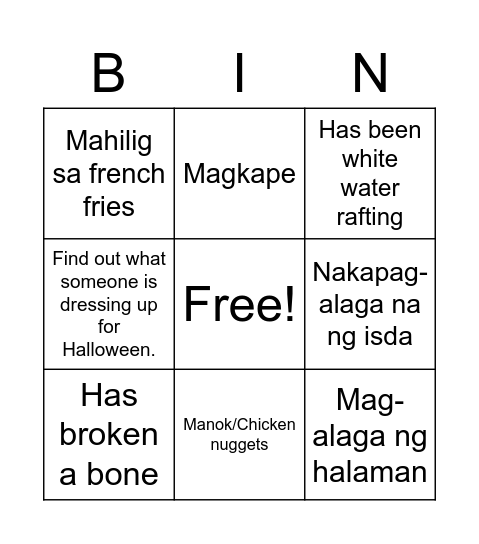 Human BINGO: Find Someone who... Bingo Card