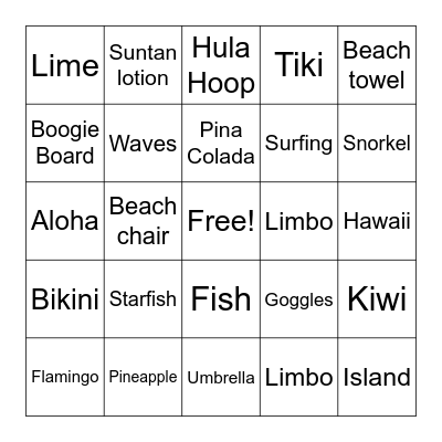 GCO LUAU Bingo Card