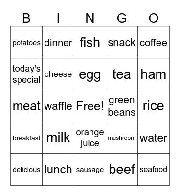 Food Bingo Card