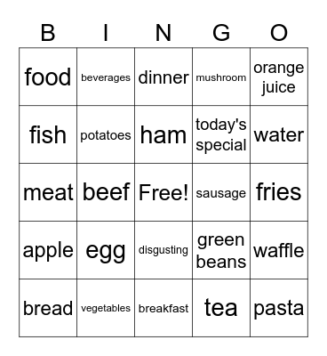 Food Bingo Card