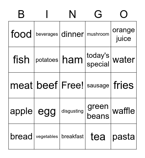 Food Bingo Card